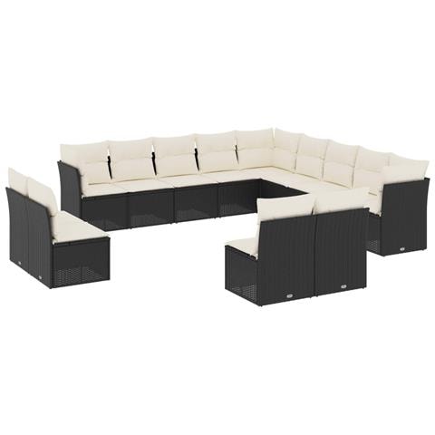 Set Divani da Giardino 13pz con Cuscini Nero in Polyrattan - Foto 1