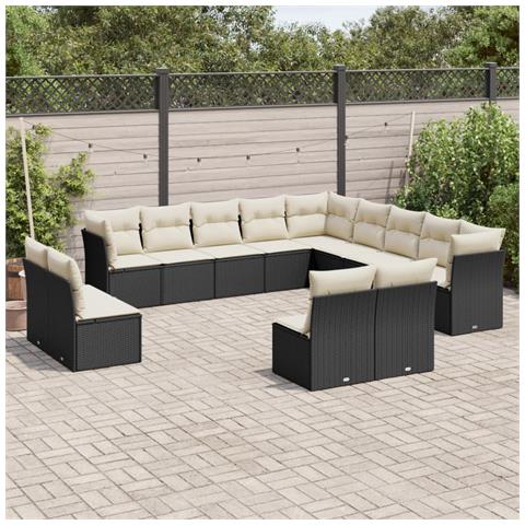 Set Divani da Giardino 13pz con Cuscini Nero in Polyrattan - Foto 2