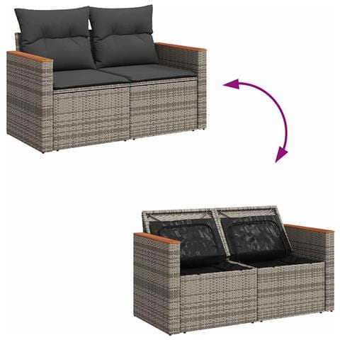 Set Divano da Giardino 6 pz con Cuscini Grigio in Polyrattan - Foto 9