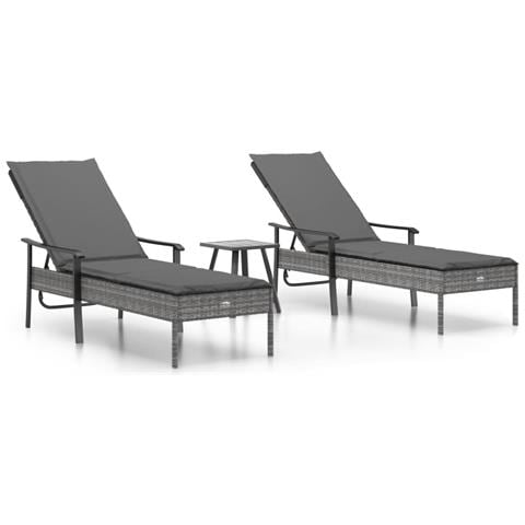 Lettini Prendisole 2pz con Tavolino e Cuscini Polyrattan Grigio - Foto 1