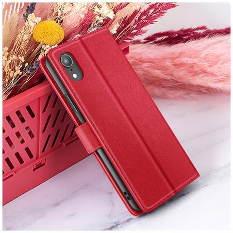 Custodia A Portafoglio Per Iphone Xr Con Funzione Supporto E Linguetta Magnetica, Rosso - Foto 2