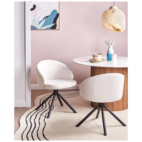 Set Di 2 Sedie Da Pranzo Ovalo Tessuto Bianco Sporco - Foto 1