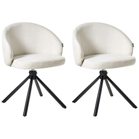 Set Di 2 Sedie Da Pranzo Ovalo Tessuto Bianco Sporco - Foto 2