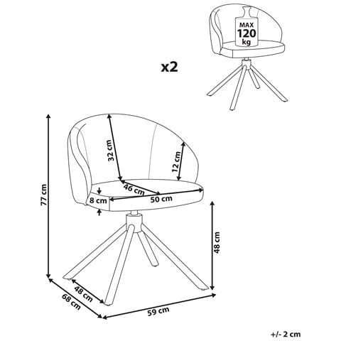 Set Di 2 Sedie Da Pranzo Ovalo Tessuto Bianco Sporco - Foto 7