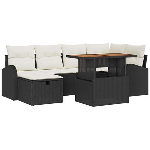 Set Divano da Giardino con cuscino 7 pcs Nero Poly Rattan - Foto 1