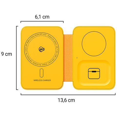 Stazione Di Ricarica 3 In 1 Magsafe 15w Pieghevole Portatile Con Specchio Integrato, Giallo - Foto 2