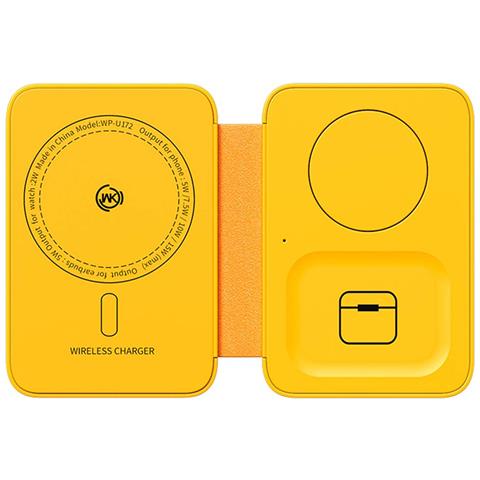 Stazione Di Ricarica 3 In 1 Magsafe 15w Pieghevole Portatile Con Specchio Integrato, Giallo - Foto 1