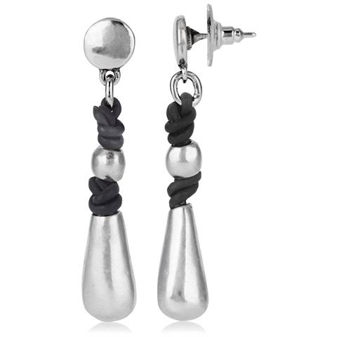 Ciondolo A Goccia In Pelle Nera Con Placcatura In Argento - Foto 1