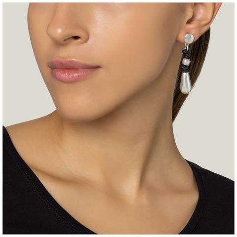 Ciondolo A Goccia In Pelle Nera Con Placcatura In Argento - Foto 2