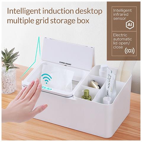 Dispenser Elettrico Intelligente Per Fazzoletti Con Sensore - Ricaricabile Usb E Portaoggetti Multi-scomparto White - Foto 5