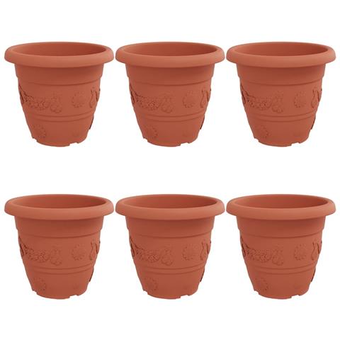 Vaso Rotondo per Fiori 6 pcs Rosso Mattone Ø 26 x 21.5 cm - Foto 1