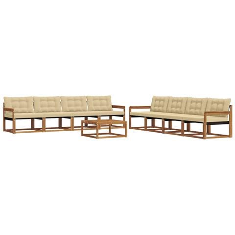 Set di divani da esterno con cuscino 9 pcs Naturale e Beige - Foto 1