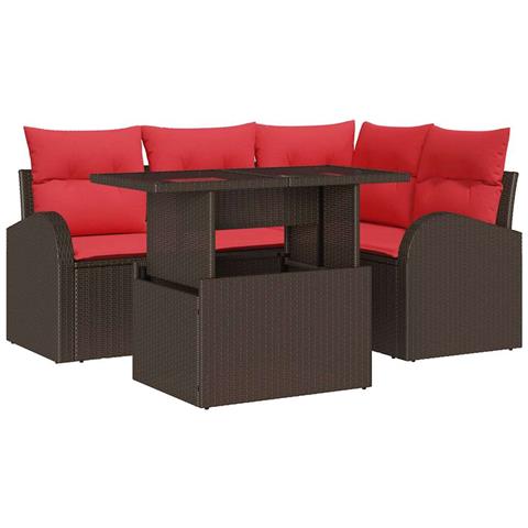 Set Divano da Giardino 5 pcs Marrone e Rosso polyrattan - Foto 1