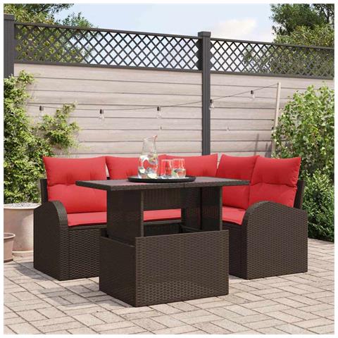 Set Divano da Giardino 5 pcs Marrone e Rosso polyrattan - Foto 2