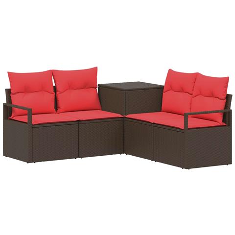 Set di divani 5 pz Marrone e Rosso Rattan sintetico e Acciaio - Foto 1