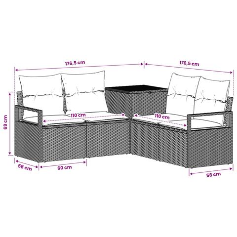 Set di divani 5 pz Marrone e Rosso Rattan sintetico e Acciaio - Foto 10