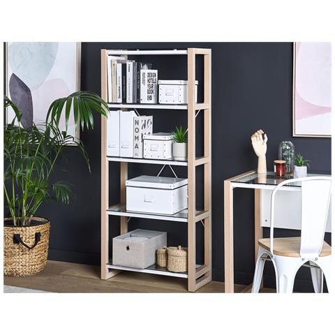 Libreria A 4 Scaffalature Bianco E Legno Chiaro Jenks - Foto 14