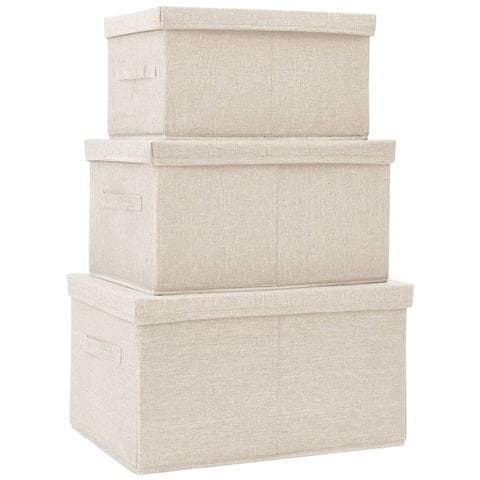 Scatole Portaoggetti Impilabili Set 3pz in Tessuto Crema - Foto 1