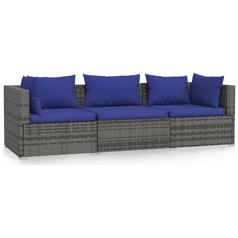 Divano A 3 Posti Con Cuscini In Polyrattan Grigio - Foto 1