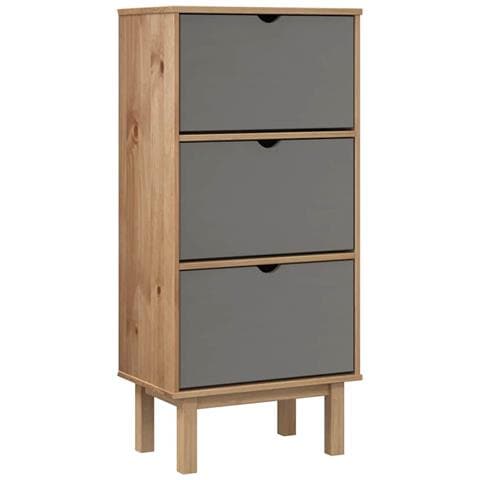 Scarpiera Con 3 Cassetti Marrone E Grigio Legno Massello Pino - Foto 1