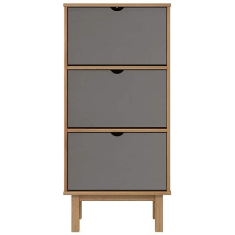 Scarpiera Con 3 Cassetti Marrone E Grigio Legno Massello Pino - Foto 7