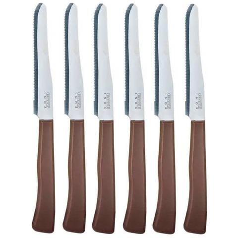 , Set 6 Coltello Tavola Marrone, Lama Dentata Cm 11 - Foto 1