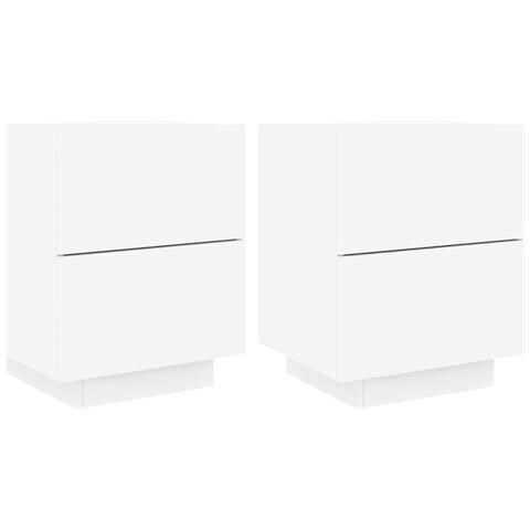 Comodini Con Luci Led 2pz Bianchi In Legno Multistrato - Foto 2