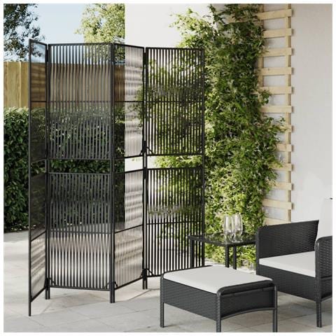 Divisorio per Ambienti a 4 Pannelli Nero in Polyrattan - Foto 1
