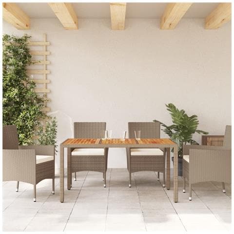Tavolo Da Giardino Beige 150x90x75 Cm In Polyrattan E Acacia - Foto 3