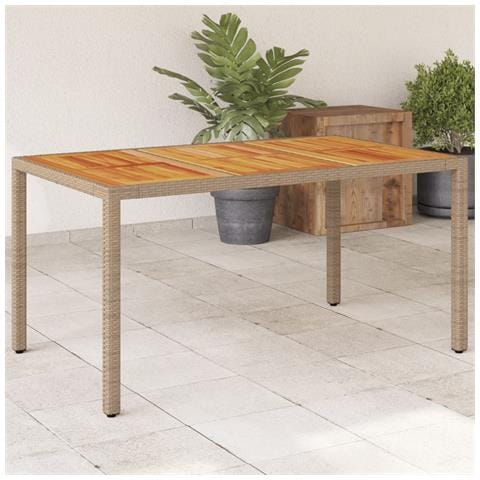 Tavolo Da Giardino Beige 150x90x75 Cm In Polyrattan E Acacia - Foto 1