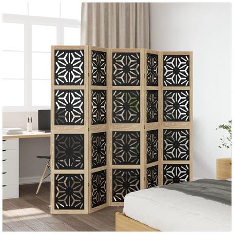 Divisorio Ambienti 5 Pannelli Marrone E Nero Legno Di Paulownia - Foto 3