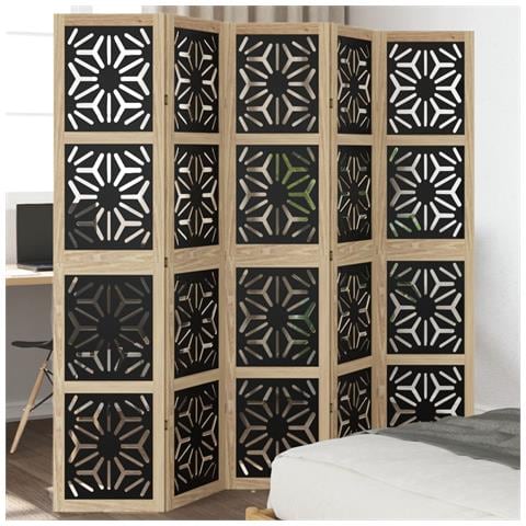 Divisorio Ambienti 5 Pannelli Marrone E Nero Legno Di Paulownia - Foto 1