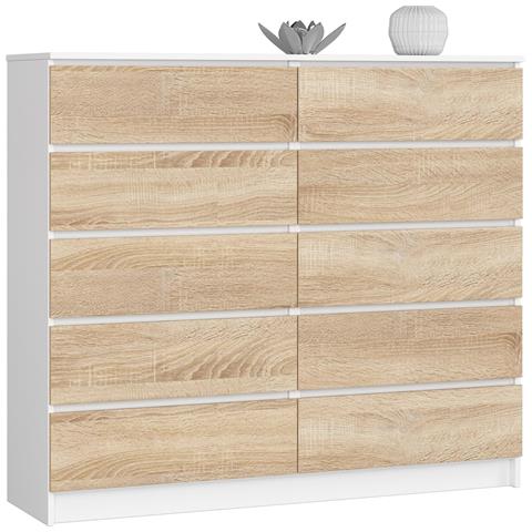 Cassettiera K140, 10 cassetti, 138x40x121 cm, Colore Bianco e Sonoma Quercia - Foto 1