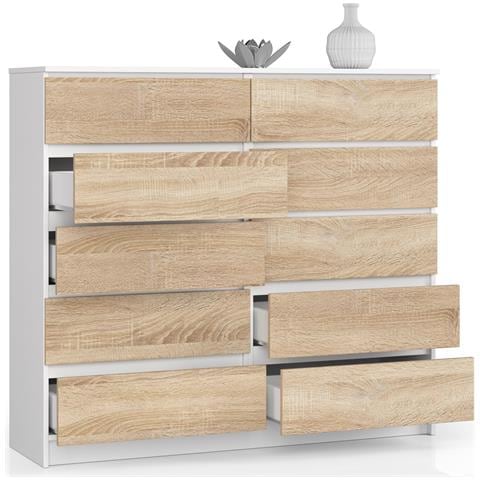 Cassettiera K140, 10 cassetti, 138x40x121 cm, Colore Bianco e Sonoma Quercia - Foto 2