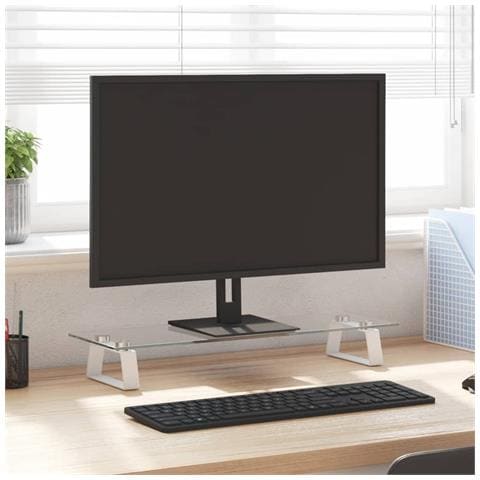 Supporto Per Monitor Bianco 60x20x8cm Vetro Temperato E Metallo - Foto 1