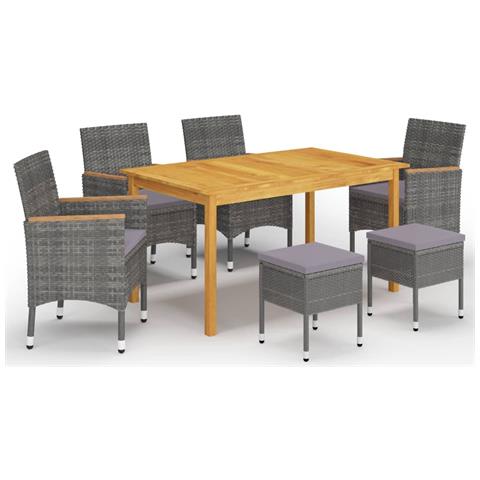 Set Da Pranzo Da Giardino 7 Pz Grigio - Foto 1