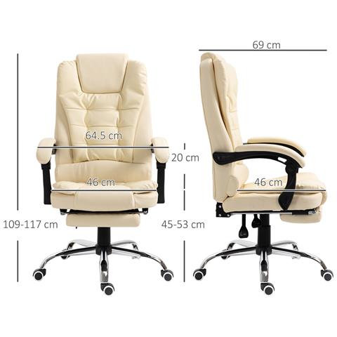 Poltrona Presidenziale In Similpelle Bianca Con Schienale Reclinabile 145° E Poggiapiedi, 64.5x69x109-117 Cm - Foto 6