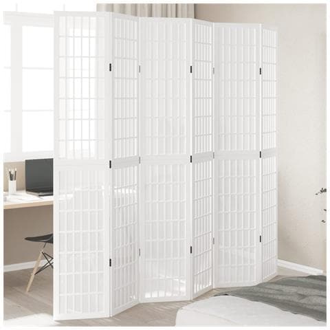 Divisorio Ambienti 6pannelli Bianco Legno Massello Di Paulownia - Foto 1