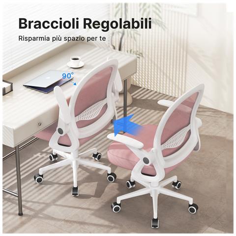 Sedia Ufficio - Sedia Scrivania Con Supporto Lombare - Poltrona Ufficio In Rete Traspirante - Sedia Da Ufficio Ergonomica Braccioli E Altezza Regolabili - Rosa - Foto 2