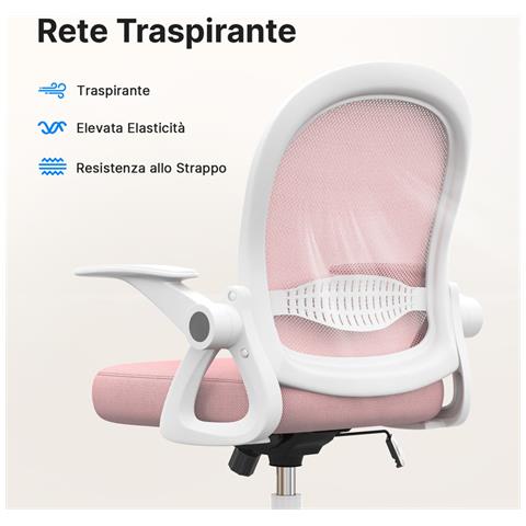 Sedia Ufficio - Sedia Scrivania Con Supporto Lombare - Poltrona Ufficio In Rete Traspirante - Sedia Da Ufficio Ergonomica Braccioli E Altezza Regolabili - Rosa - Foto 5