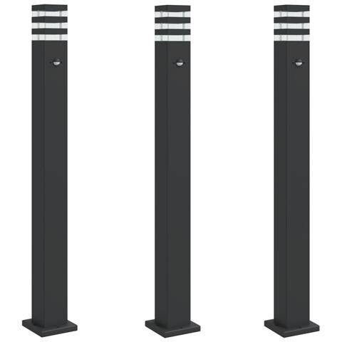 Lampade Terra per Esterni con Sensori 3pz Nere 110cm Alluminio - Foto 1