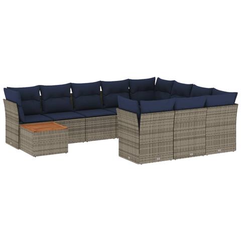 Set Divani Da Giardino 11 Pz Con Cuscini In Polyrattan Grigio - Foto 2