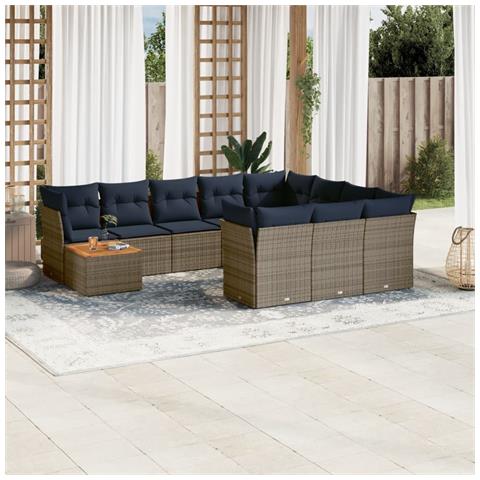 Set Divani Da Giardino 11 Pz Con Cuscini In Polyrattan Grigio - Foto 1