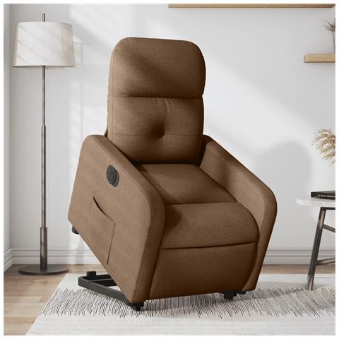 Poltrona Alzapersona Reclinabile Elettrica Marrone Tessuto - Foto 1