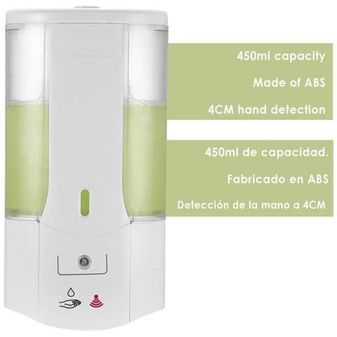 Distributore Automatico Di Gel Idroalcolico A Infrarossi 450 Ml Parete 8x9x20 Cm. Colore Bianco - Foto 2