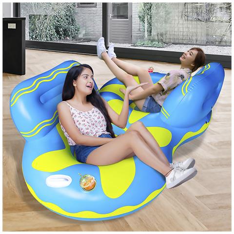 Poltroncina Gonfiabile Doppia Con Maniglie, Portabibite E Poggiatesta. 185 Cm 185x115x66 Cm. Colore Blu - Foto 2