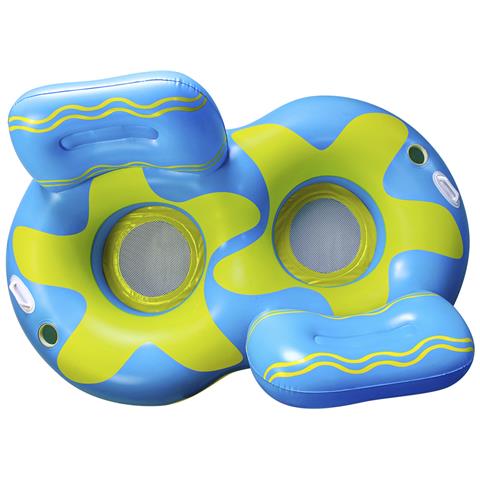 Poltroncina Gonfiabile Doppia Con Maniglie, Portabibite E Poggiatesta. 185 Cm 185x115x66 Cm. Colore Blu - Foto 1