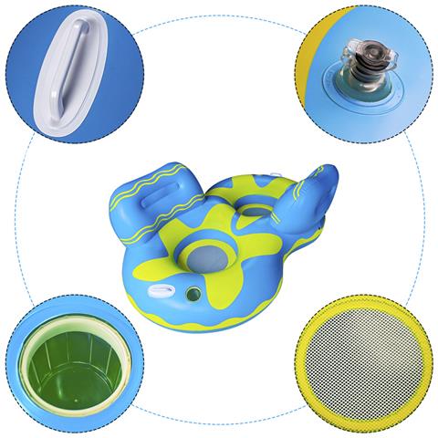 Poltroncina Gonfiabile Doppia Con Maniglie, Portabibite E Poggiatesta. 185 Cm 185x115x66 Cm. Colore Blu - Foto 6