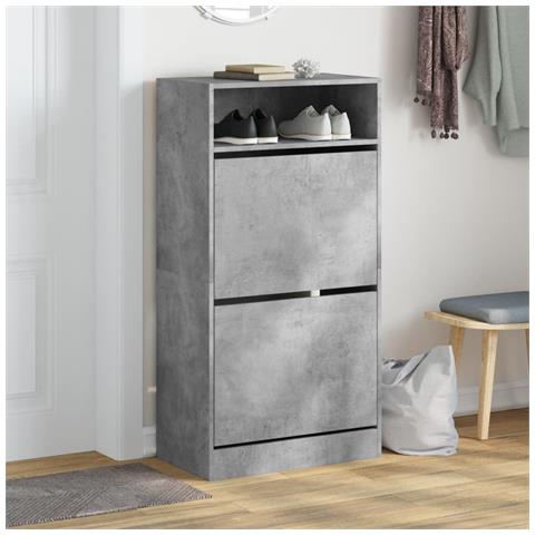 Lusso Casadino -  Scarpiera Grigio Cemento 60x34x116 Cm In Legno Multistrato - Foto 2