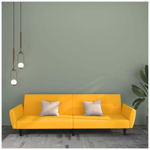 Divano Letto a 2 Posti Giallo in Velluto - Foto 2